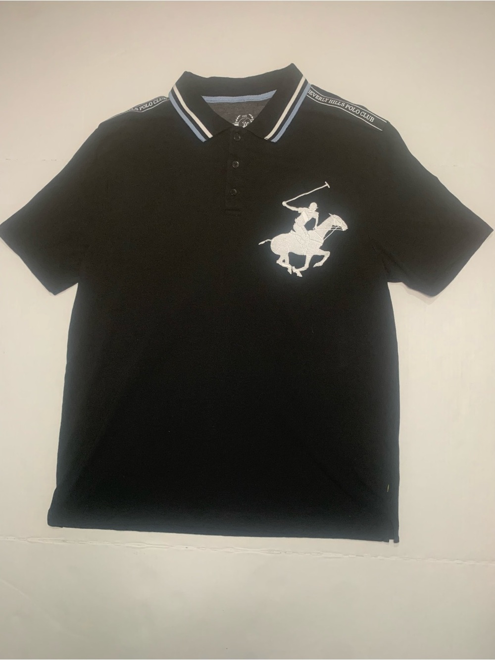 Beverly Hills Polo Club Polo Shirt Mens Large Black Big Logo Embroidered L